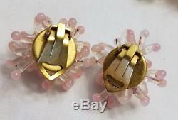 Vintage Venetian Glass Murano Italy Poured Glass PINK Cluster Necklace & Earring