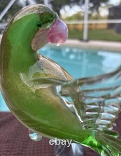 Vintage Venetian Green Gold Fleck Murano Art Glass Parakeet/ Cockatiel Bird