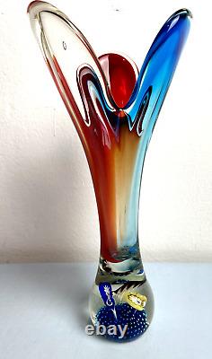 Vintage Venetian MURANO? ITALY Pairpoint Large Vase Hand Blown Art Glass 12