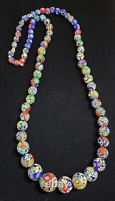 Vintage Venetian MURANO MILLEFIORI Graduated Glass Bead Necklace 30 Fixed