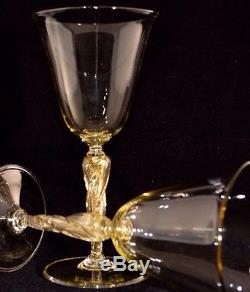 Vintage Venetian Murano Art Glass Aventurina Gold Twist Stem Wine Goblet