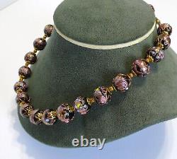 Vintage Venetian Murano Black Wedding Cake Art Glass Necklace