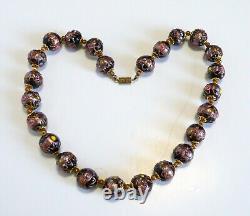 Vintage Venetian Murano Black Wedding Cake Art Glass Necklace