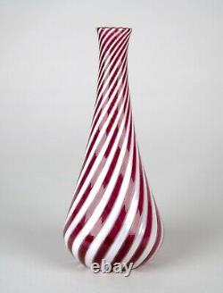 Vintage Venetian Murano Blown Art Glass Bottle Vase Red & White Stripe Swirl