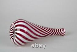 Vintage Venetian Murano Blown Art Glass Bottle Vase Red & White Stripe Swirl