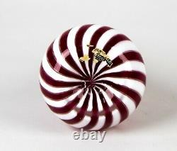 Vintage Venetian Murano Blown Art Glass Bottle Vase Red & White Stripe Swirl