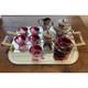Vintage Venetian Murano Cranberry Glass HandPainted 24k Gold Tea Set- 18 Pieces