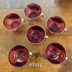 Vintage Venetian Murano Cranberry Glass HandPainted 24k Gold Tea Set- 18 Pieces