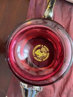 Vintage Venetian Murano Cranberry Glass HandPainted 24k Gold Tea Set- 18 Pieces