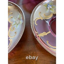 Vintage Venetian Murano Cranberry Glass HandPainted 24k Gold Tea Set- 18 Pieces