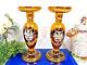 Vintage Venetian Murano Glass Amber Candlesticks Tre Fuochi Two Candlesticks