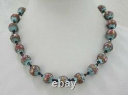 Vintage Venetian Murano Glass Blue Pink Gold Foil Wedding Cake Bead Necklace