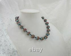 Vintage Venetian Murano Glass Blue Pink Gold Foil Wedding Cake Bead Necklace