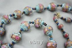 Vintage Venetian Murano Glass Blue Pink Gold Foil Wedding Cake Bead Necklace