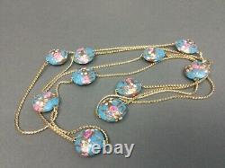 Vintage Venetian Murano Glass Blue Pink Gold Foil Wedding Cake Bead Necklace 58