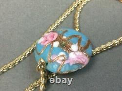 Vintage Venetian Murano Glass Blue Pink Gold Foil Wedding Cake Bead Necklace 58
