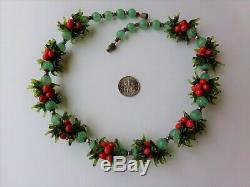Vintage Venetian Murano Glass Christmas Holly Berries Necklace VERY RARE