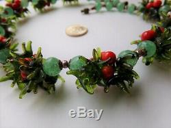Vintage Venetian Murano Glass Christmas Holly Berries Necklace VERY RARE