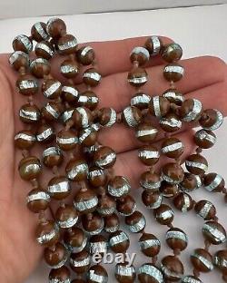 Vintage Venetian Murano Glass Foiled Blue & Brown Knotted Necklace 58