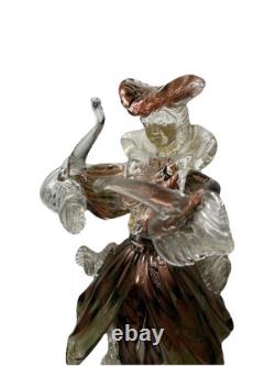 Vintage Venetian Murano Glass Goldoni Dancing Sculpture Pair, Tortoise Shell