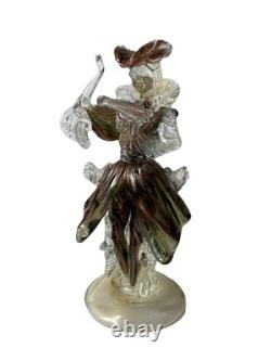 Vintage Venetian Murano Glass Goldoni Dancing Sculpture Pair, Tortoise Shell
