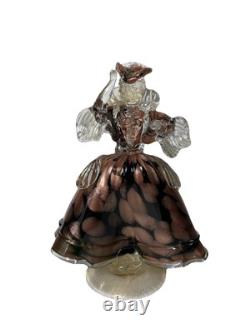 Vintage Venetian Murano Glass Goldoni Dancing Sculpture Pair, Tortoise Shell