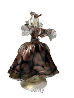 Vintage Venetian Murano Glass Goldoni Dancing Sculpture Pair, Tortoise Shell