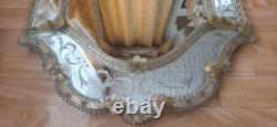 Vintage Venetian Murano Glass Mirror 60x90 cm Mid-Century Italian Etched Wall
