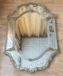 Vintage Venetian Murano Glass Mirror 60x90 cm Mid-Century Italian Etched Wall