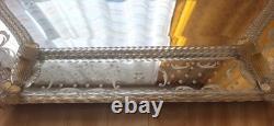 Vintage Venetian Murano Glass Mirror 60x90 cm Mid-Century Italian Etched Wall