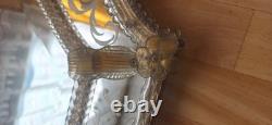 Vintage Venetian Murano Glass Mirror 60x90 cm Mid-Century Italian Etched Wall