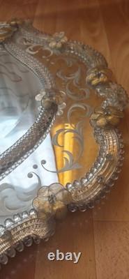 Vintage Venetian Murano Glass Mirror 60x90 cm Mid-Century Italian Etched Wall