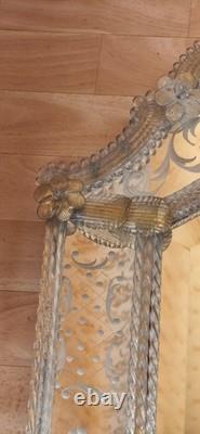 Vintage Venetian Murano Glass Mirror 60x90 cm Mid-Century Italian Etched Wall