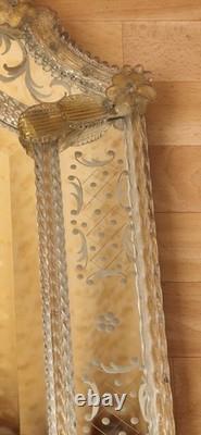 Vintage Venetian Murano Glass Mirror 60x90 cm Mid-Century Italian Etched Wall