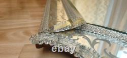 Vintage Venetian Murano Glass Mirror 60x90 cm Mid-Century Italian Etched Wall