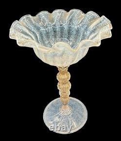 Vintage Venetian Murano Glass Opalescent Gold Tazza Wine Cup Goblet Compote 7