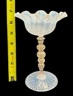 Vintage Venetian Murano Glass Opalescent Gold Tazza Wine Cup Goblet Compote 7