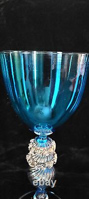 Vintage Venetian Murano Glass Stem Glass Blue Gold 9T Made Italy