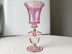 Vintage Venetian Murano Glass Wine Goblet Flower Stem Art Glass Hand-Blown
