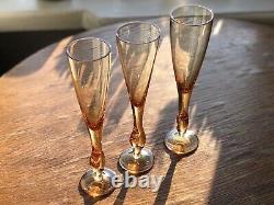 Vintage Venetian Murano Glass Wine glasses set Flute Stem Art Glass Hand-Blown