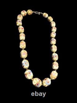 Vintage Venetian Murano Gold Art Glass Wedding Cake Beads Necklace 16