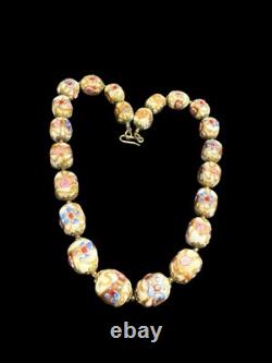 Vintage Venetian Murano Gold Art Glass Wedding Cake Beads Necklace 16