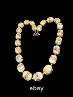 Vintage Venetian Murano Gold Art Glass Wedding Cake Beads Necklace 16