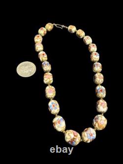 Vintage Venetian Murano Gold Art Glass Wedding Cake Beads Necklace 16
