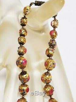 Vintage Venetian Murano Gold Pink Rose Wedding Cake Glass Bead Necklace ITALY