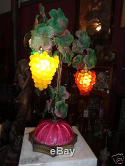 Vintage Venetian Murano Italian Art Glass Beaded Grape Fruit Lamp Czech Style