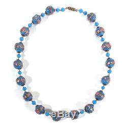 Vintage Venetian Murano Italian Glass Blue Wedding Cake Beads Necklace 19 1/4