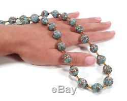 Vintage Venetian Murano Italian Glass Blue Wedding Cake Beads Necklace 22.75