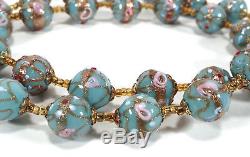 Vintage Venetian Murano Italian Glass Blue Wedding Cake Beads Necklace 22.75