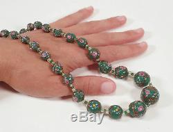 Vintage Venetian Murano Italian Glass Green Wedding Cake Beads Necklace 18 1/2
